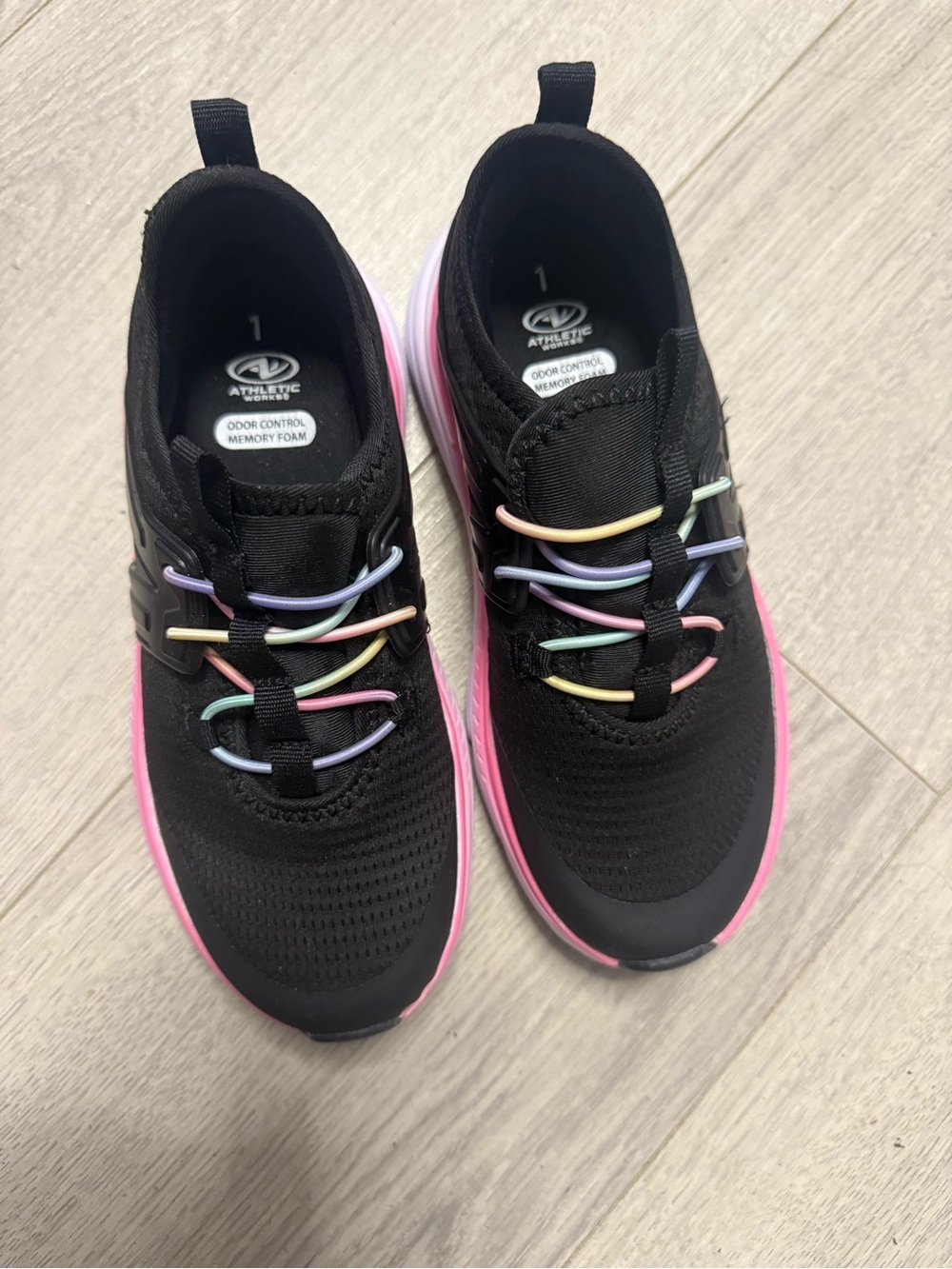 Athletic Works Black Knit Sneakers with Pink Sole and Pastel Accents